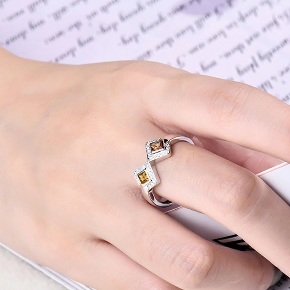 Sapphire Ring For Women, 14K White Gold Rings - Yellow Sapphire Ring with Diamond, Natural Sapphire Two Stone Ring & Real Diamond Gemstone Rings For Couple Engagement Ring
