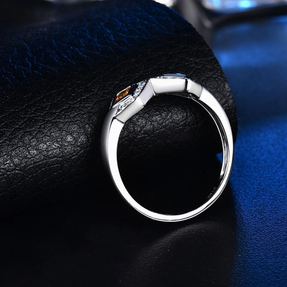 Sapphire Ring For Women, 14K White Gold Rings - Yellow Sapphire Ring with Diamond, Natural Sapphire Two Stone Ring & Real Diamond Gemstone Rings For Couple Engagement Ring