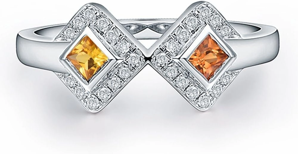 Sapphire Ring For Women, 14K White Gold Rings - Yellow Sapphire Ring with Diamond, Natural Sapphire Two Stone Ring & Real Diamond Gemstone Rings For Couple Engagement Ring