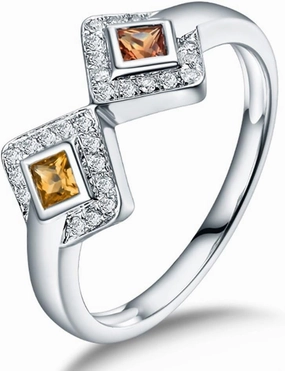 Sapphire Ring For Women, 14K White Gold Rings - Yellow Sapphire Ring with Diamond, Natural Sapphire Two Stone Ring & Real Diamond Gemstone Rings For Couple Engagement Ring