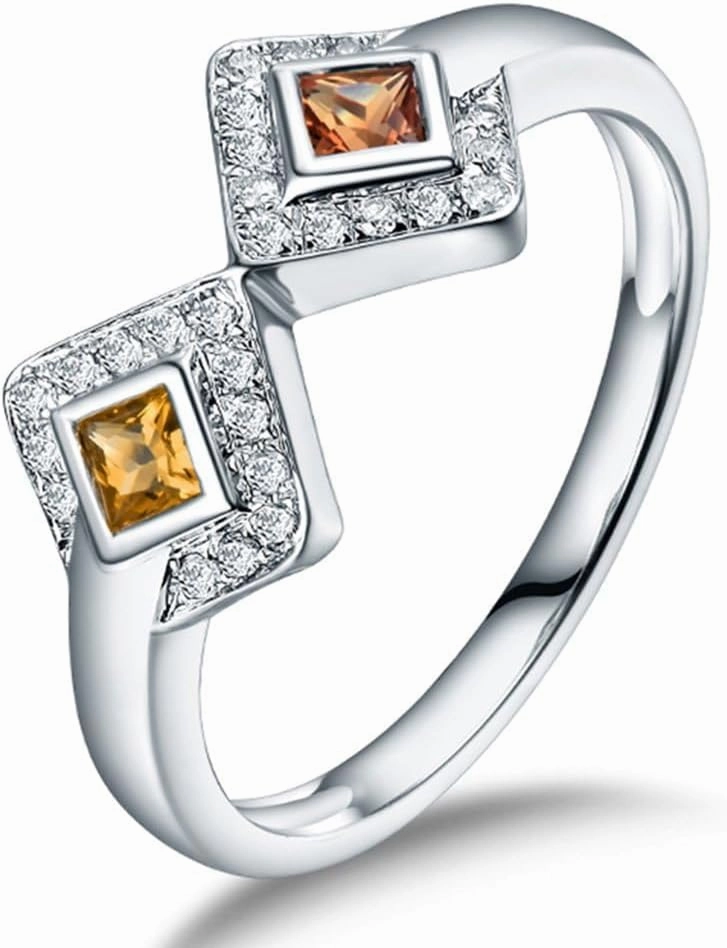 Sapphire Ring For Women, 14K White Gold Rings - Yellow Sapphire Ring with Diamond, Natural Sapphire Two Stone Ring & Real Diamond Gemstone Rings For Couple Engagement Ring