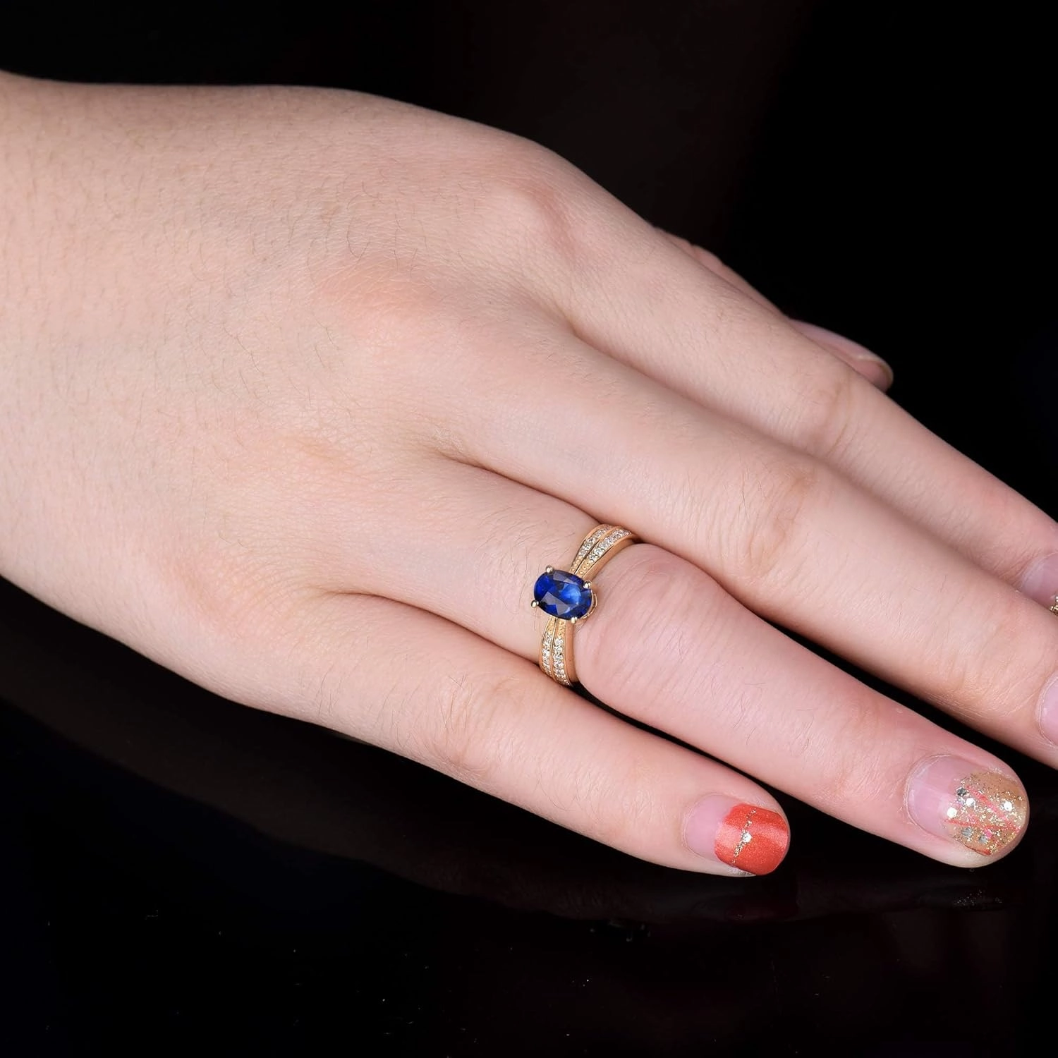 Sapphire Ring For Women,14K Yellow Gold Rings - Sapphire and Diamond Ring, Natural Genuine Blue Sapphire Ring & Real Diamond Gemstone Rings For Couple Engagement Ring