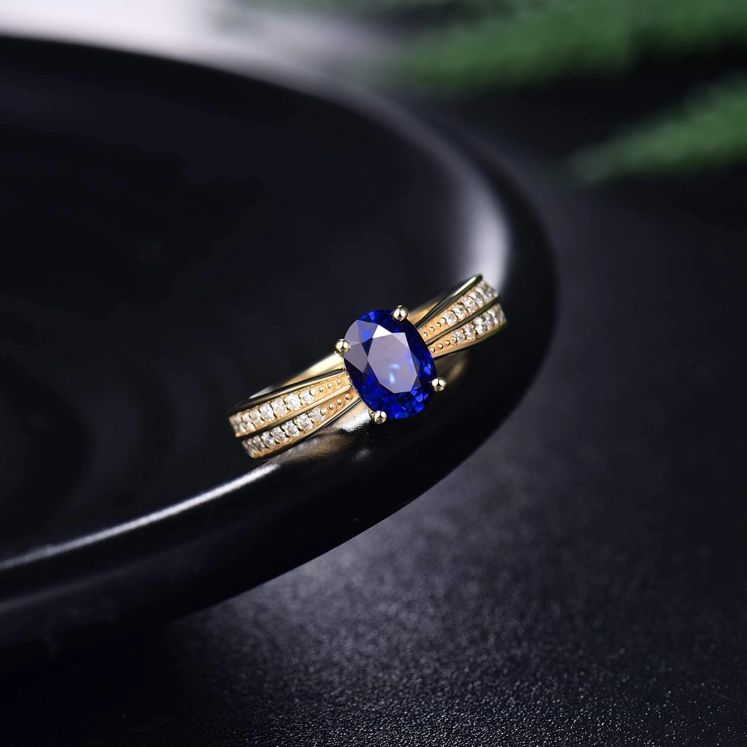 Sapphire Ring For Women,14K Yellow Gold Rings - Sapphire and Diamond Ring, Natural Genuine Blue Sapphire Ring & Real Diamond Gemstone Rings For Couple Engagement Ring