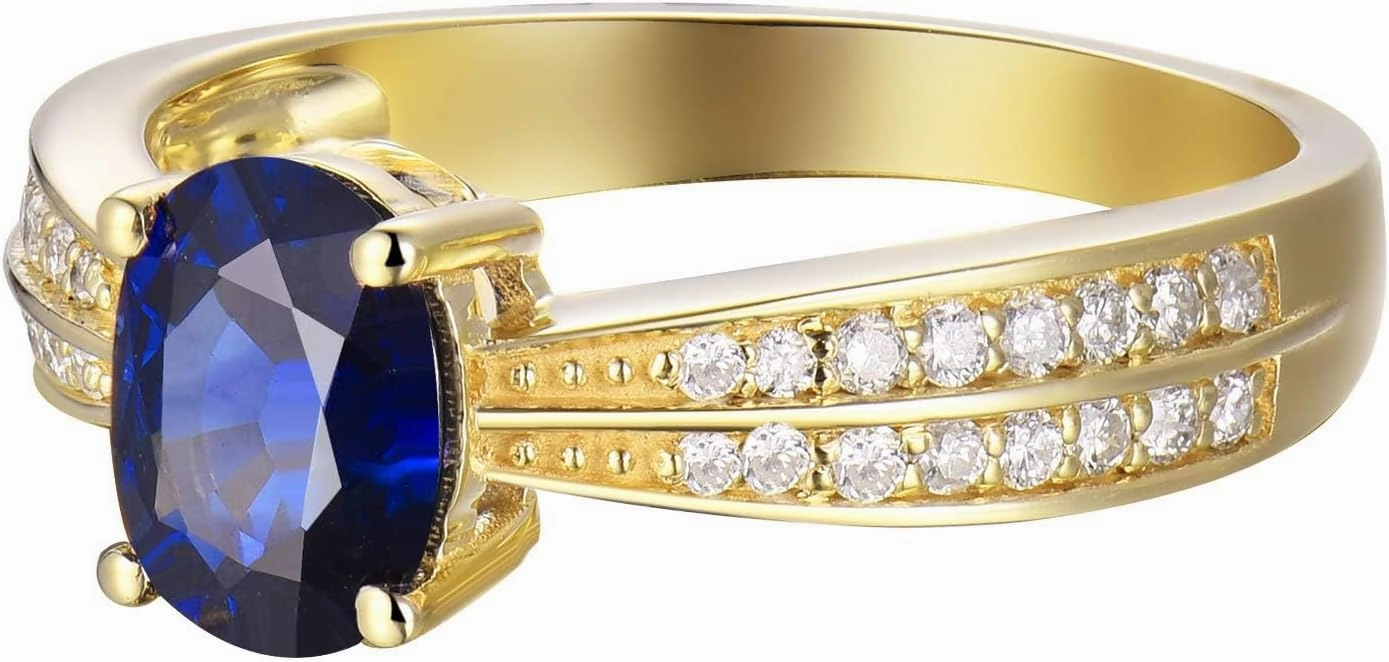 Sapphire Ring For Women,14K Yellow Gold Rings - Sapphire and Diamond Ring, Natural Genuine Blue Sapphire Ring & Real Diamond Gemstone Rings For Couple Engagement Ring