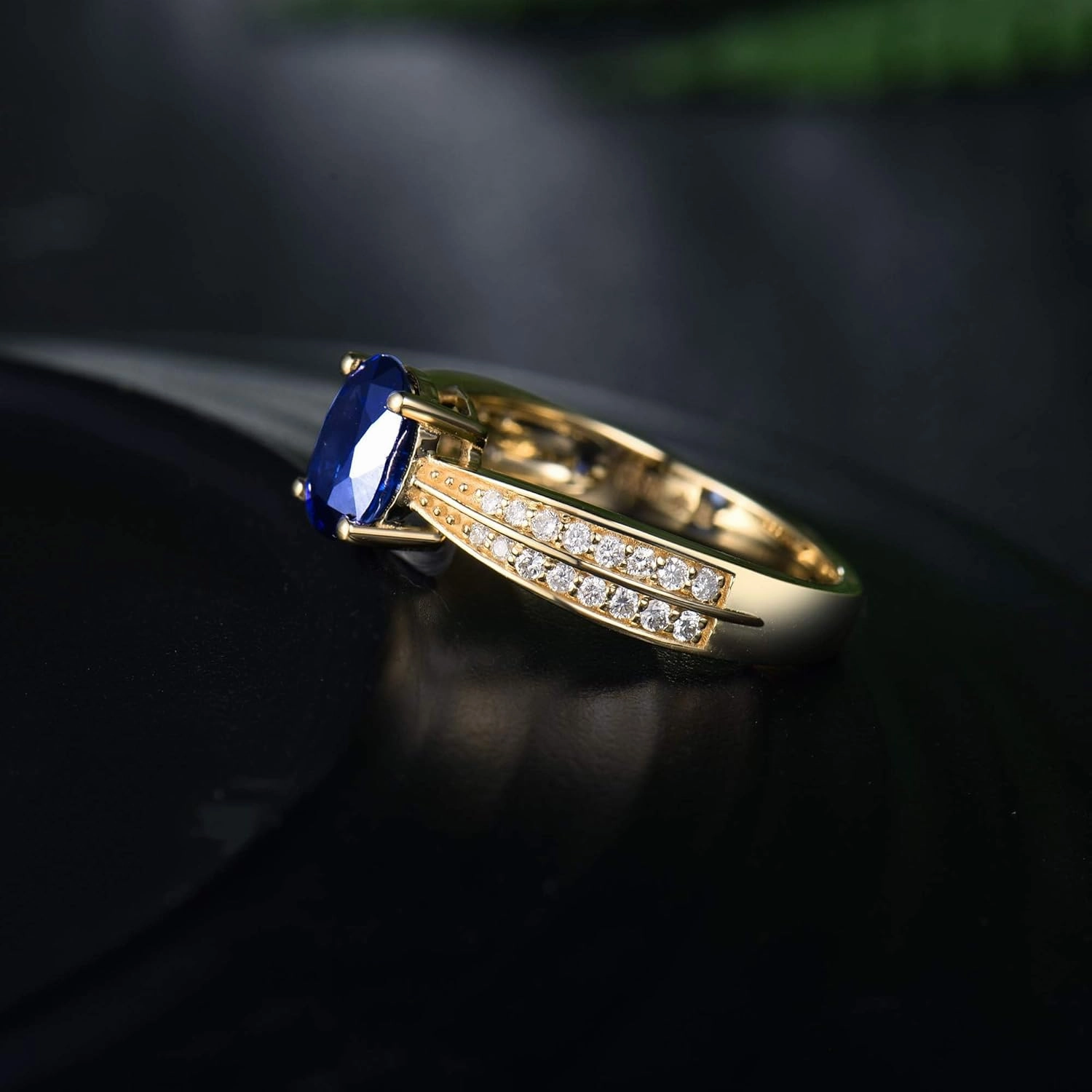 Sapphire Ring For Women,14K Yellow Gold Rings - Sapphire and Diamond Ring, Natural Genuine Blue Sapphire Ring & Real Diamond Gemstone Rings For Couple Engagement Ring