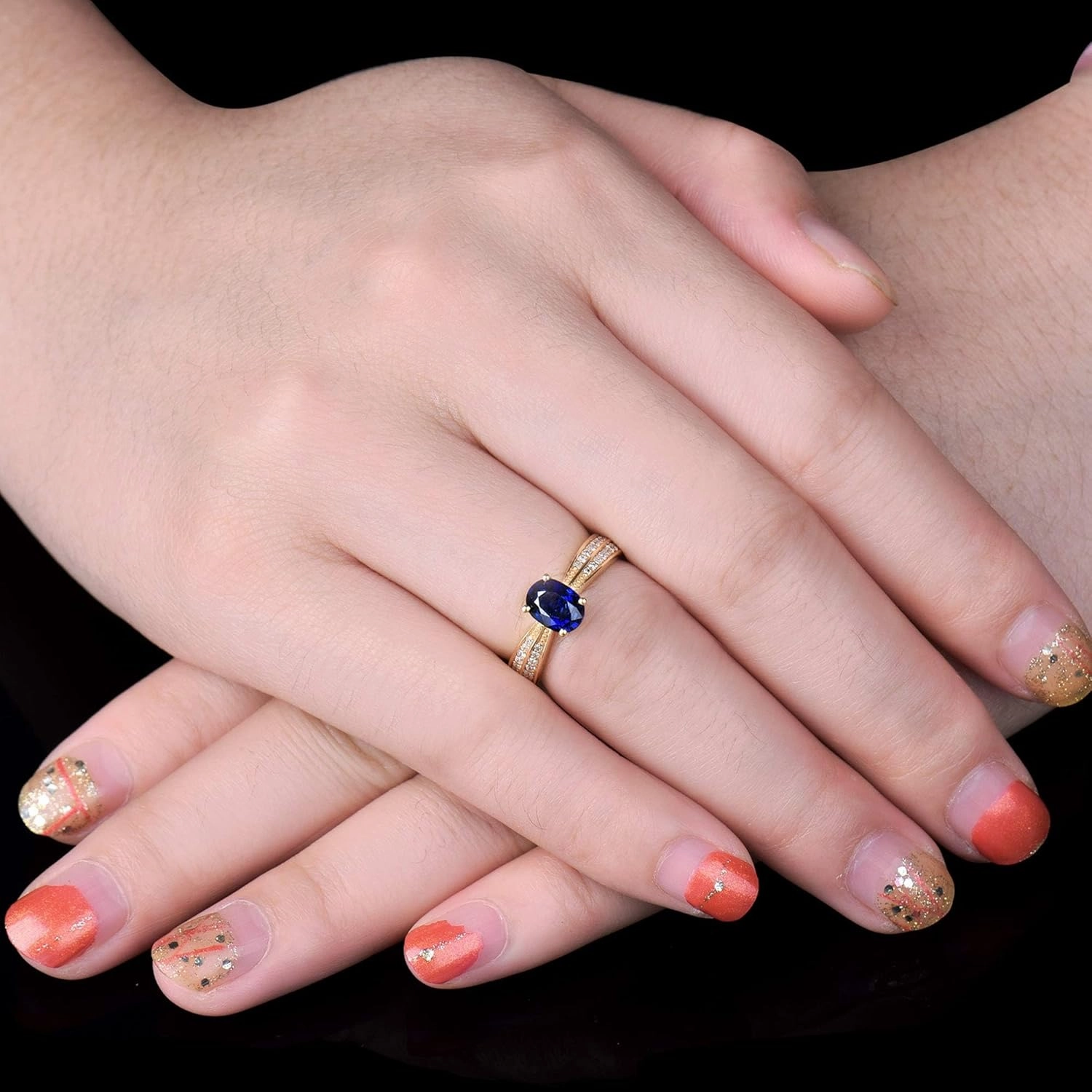 Sapphire Ring For Women,14K Yellow Gold Rings - Sapphire and Diamond Ring, Natural Genuine Blue Sapphire Ring & Real Diamond Gemstone Rings For Couple Engagement Ring