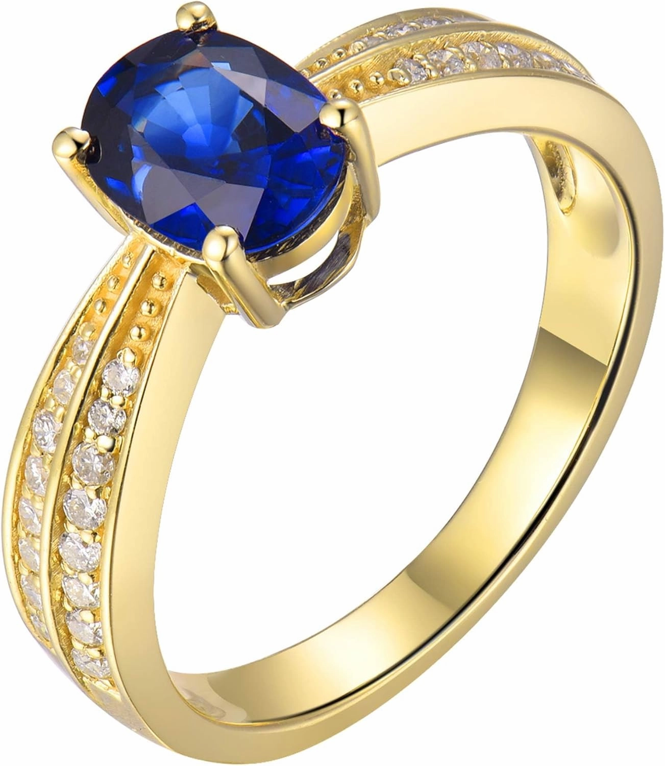 Sapphire Ring For Women,14K Yellow Gold Rings - Sapphire and Diamond Ring, Natural Genuine Blue Sapphire Ring & Real Diamond Gemstone Rings For Couple Engagement Ring