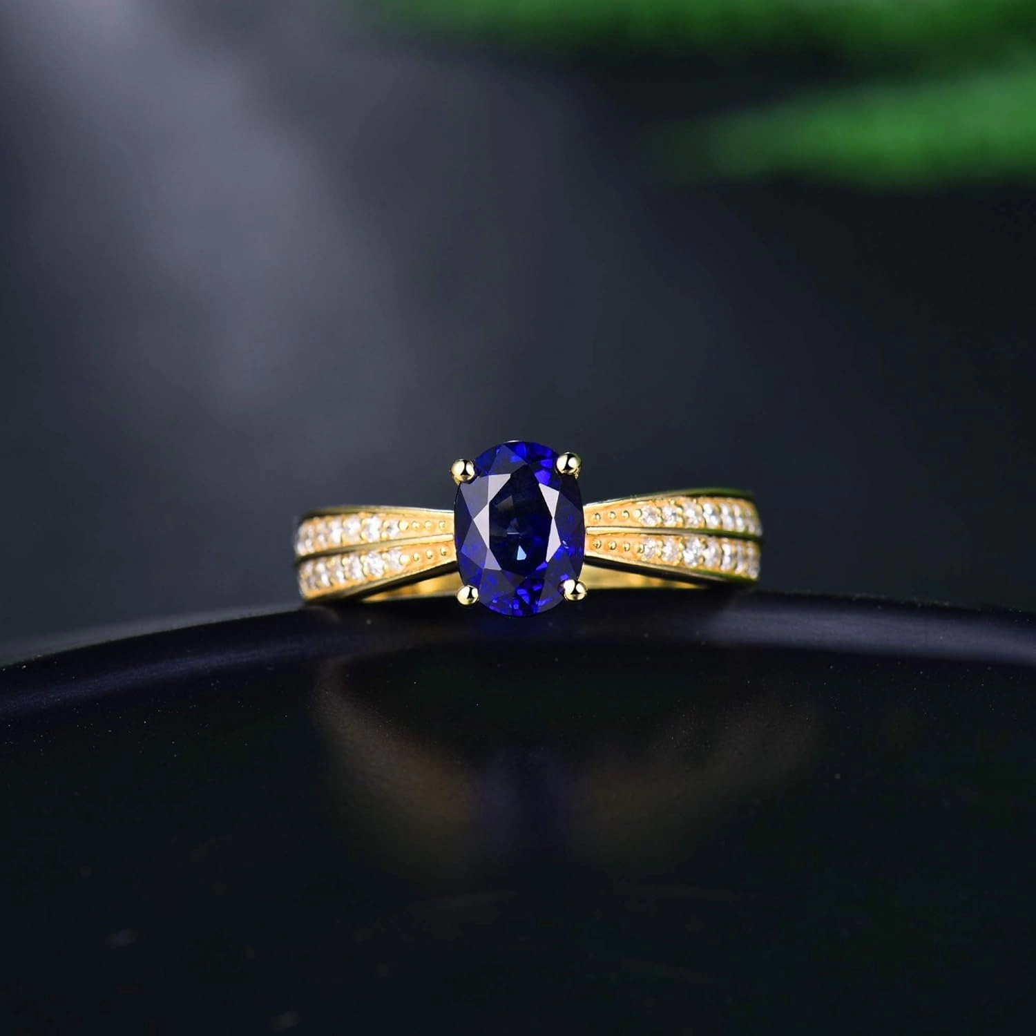 Sapphire Ring For Women,14K Yellow Gold Rings - Sapphire and Diamond Ring, Natural Genuine Blue Sapphire Ring & Real Diamond Gemstone Rings For Couple Engagement Ring