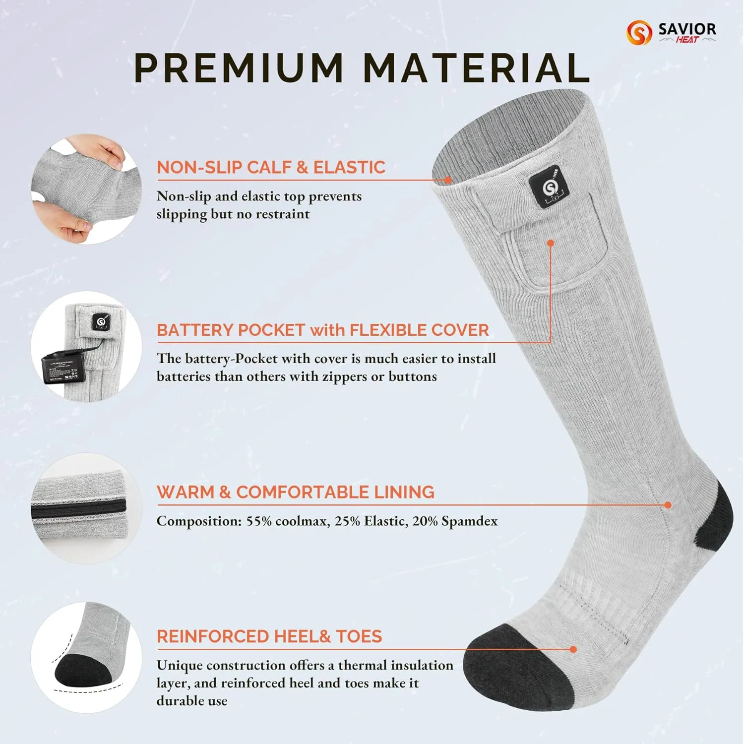 SAVIOR HEAT Heated Socks for Men Women Rechargeable Battery Electric Socks Winter Foot Warmer Outdoor Skiing Hunting Fishing