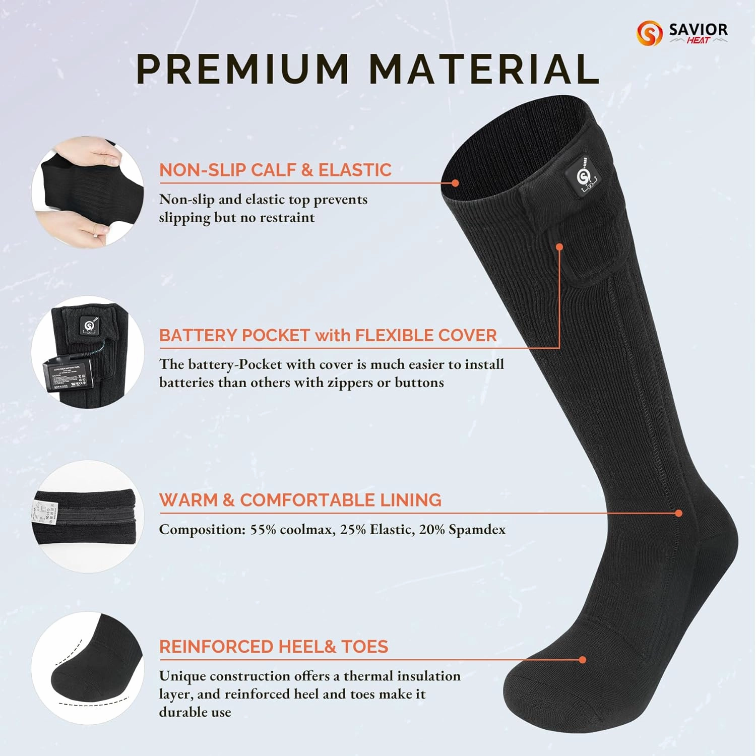 SAVIOR HEAT Heated Socks for Men Women Rechargeable Battery Electric Socks Winter Foot Warmer Outdoor Skiing Hunting Fishing