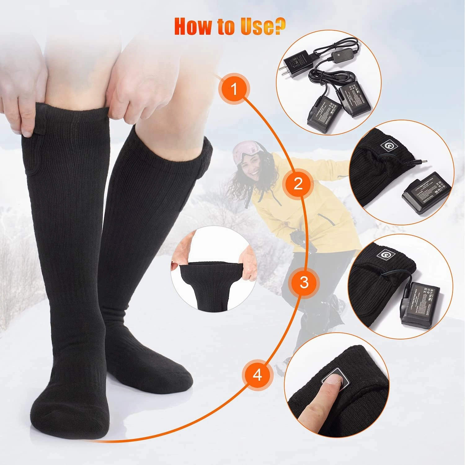 SAVIOR HEAT Heated Socks for Men Women Rechargeable Battery Electric Socks Winter Foot Warmer Outdoor Skiing Hunting Fishing