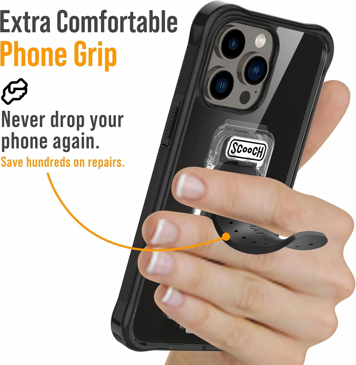 Scooch® for iPhone 13 Pro Max Case with Stand, Wingman 5-in-1 Kickstand Case, Military Grade Drop Protection, Pop-Out Kickstand, Phone Grip, Car Mount, Tuxedo Clear