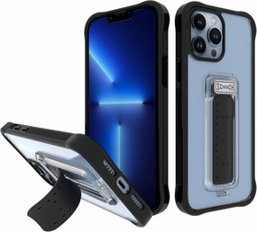 Scooch® for iPhone 13 Pro Max Case with Stand, Wingman 5-in-1 Kickstand Case, Military Grade Drop Protection, Pop-Out Kickstand, Phone Grip, Car Mount, Tuxedo Clear