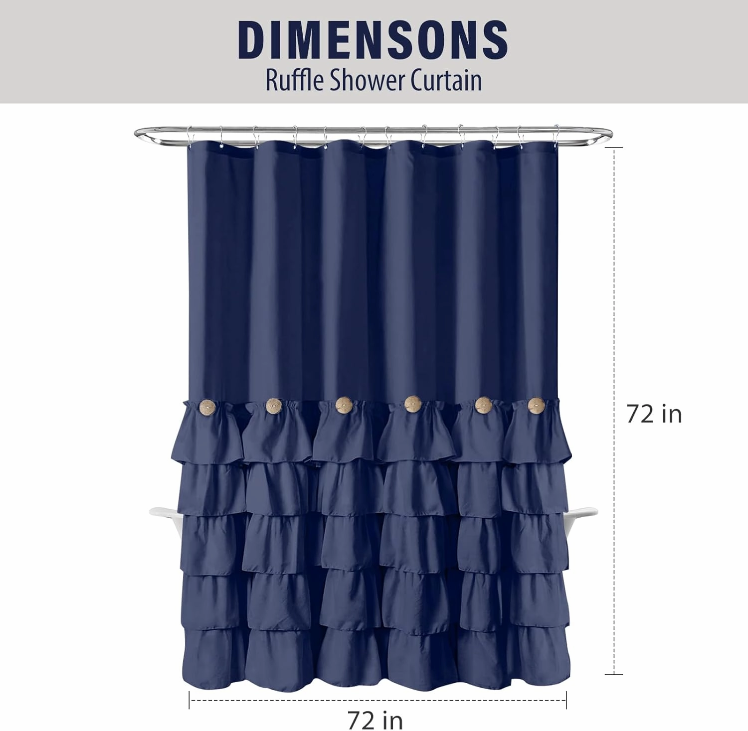 Seasonwood Navy Blue Shower Curtain for Bathroom Ruffle Shower Curtain 72 X 72 Inches Farmhouse Shower Curtains with Buttons & Blue Ruffles