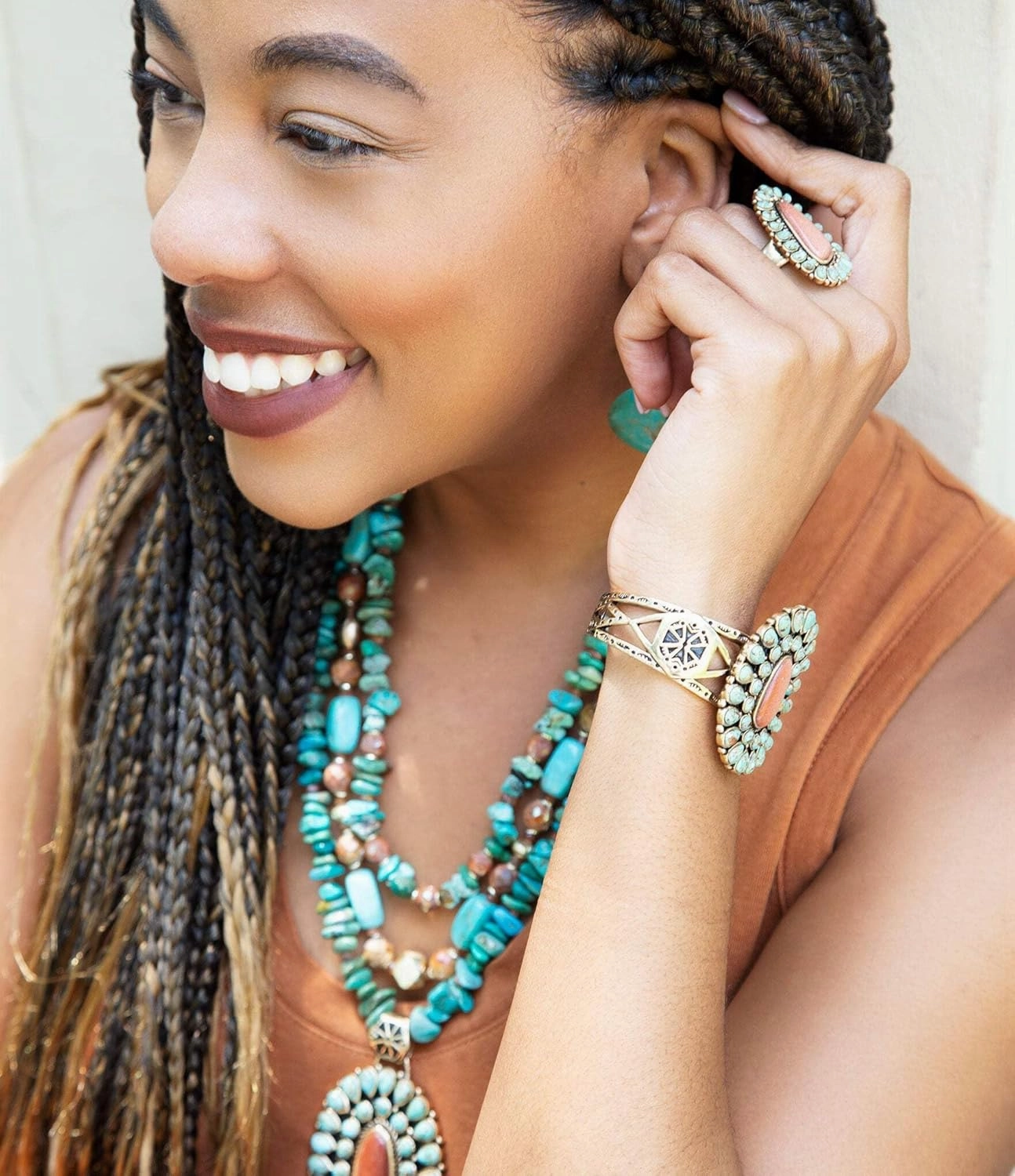 Sedona Turquoise Goldstone Statement Ring