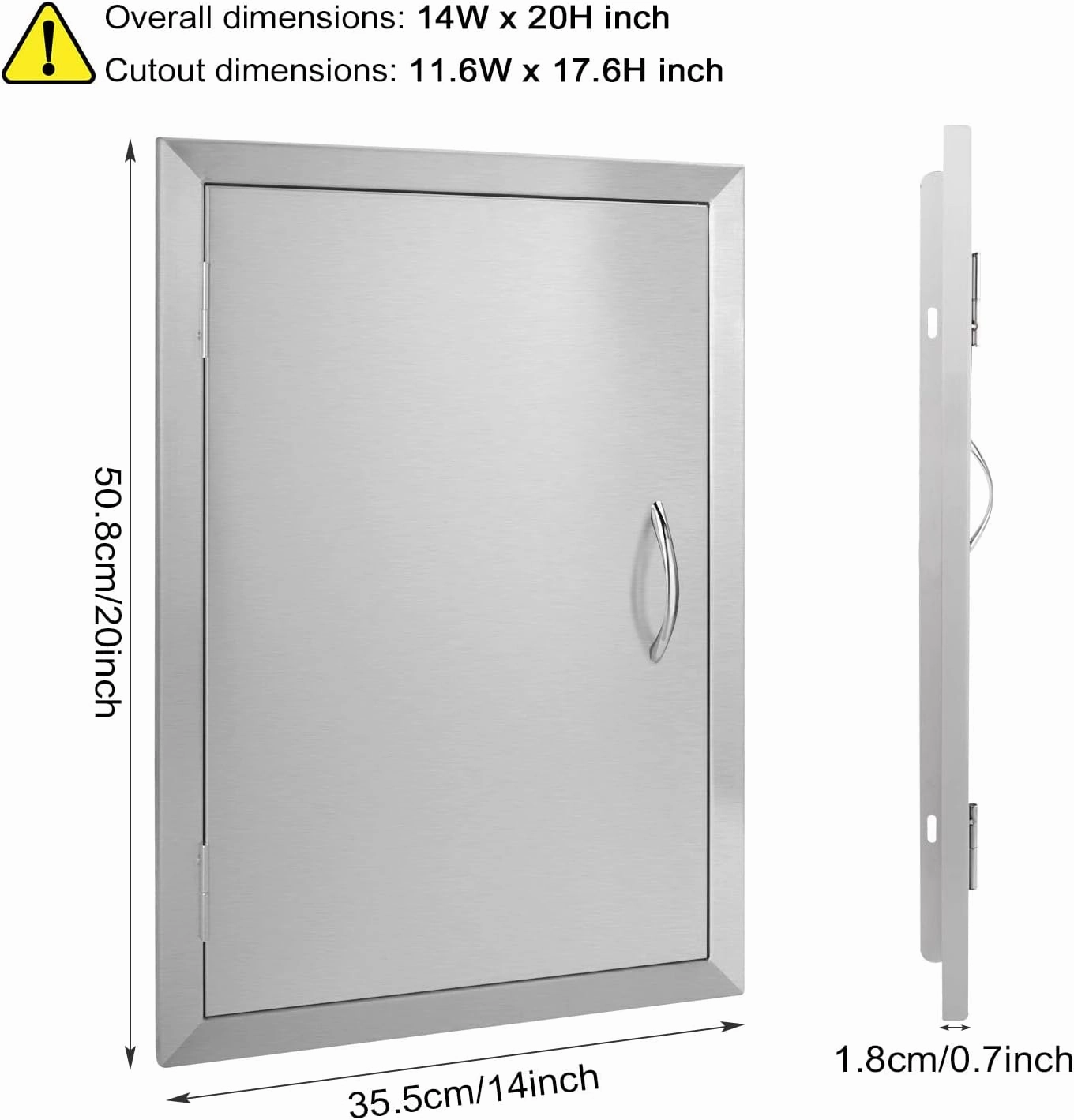 Seeutek Outdoor Kitchen Doors 14W x 20H Inch BBQ Access Door - Stainless Steel Single Wall Construction Vertical Door for Outdoor Kitchen Grilling Station or Commercial BBQ Island