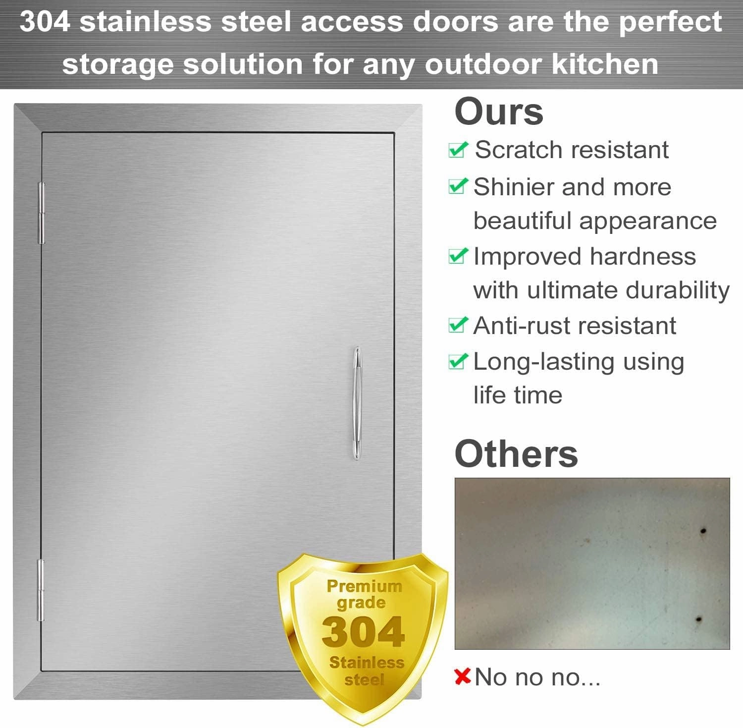 Seeutek Outdoor Kitchen Doors 14W x 20H Inch BBQ Access Door - Stainless Steel Single Wall Construction Vertical Door for Outdoor Kitchen Grilling Station or Commercial BBQ Island