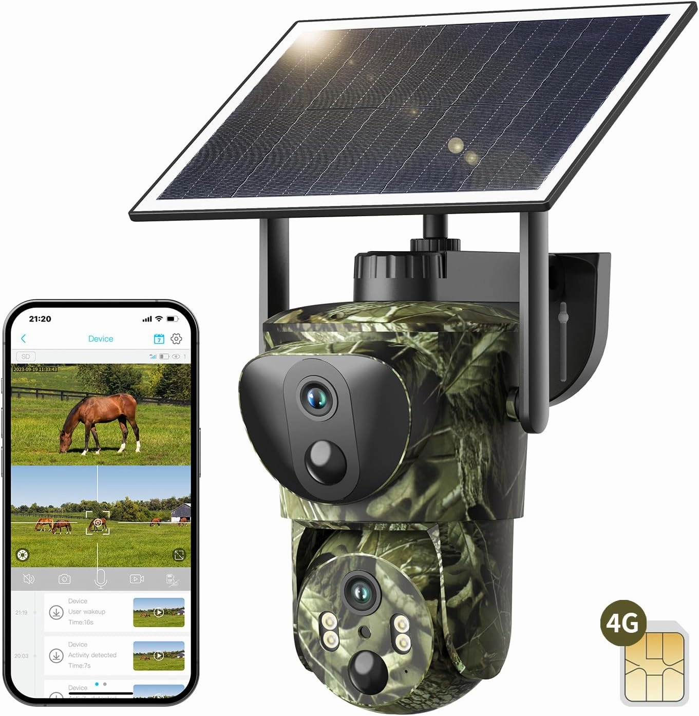SEHMUA Trail Cameras Dual Lens Linkage Security Camera, 4G Unlimited Data Plan Cellular Trail Camera 2K Live Video Game Cameras with Night Vision Motion Activated IP66 Waterproof Solar Powered Cam