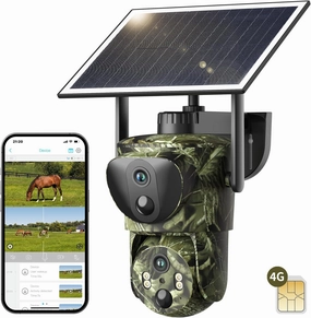 SEHMUA Trail Cameras Dual Lens Linkage Security Camera, 4G Unlimited Data Plan Cellular Trail Camera 2K Live Video Game Cameras with Night Vision Motion Activated IP66 Waterproof Solar Powered Cam