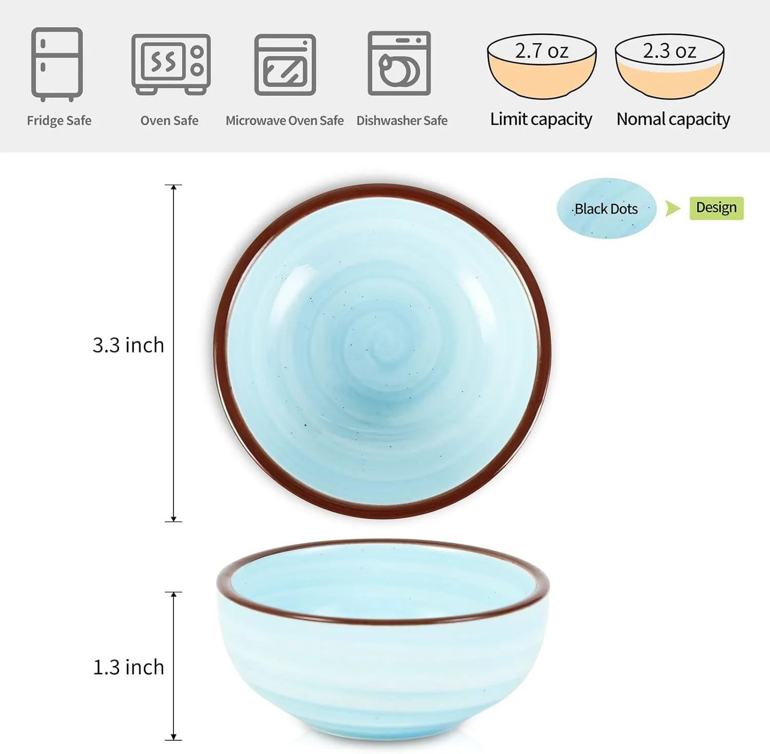 Selamica Ceramic Dipping Bowls, 2.7 Oz Soy Sauce Dish Set, 3 inch Small Dip Bowl for Side Dish, Appetizers, Set of 6, Gradient Blue