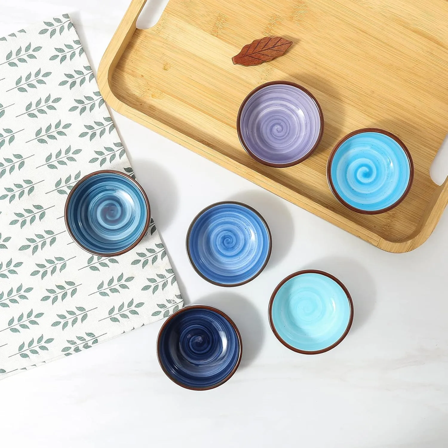 Selamica Ceramic Dipping Bowls, 2.7 Oz Soy Sauce Dish Set, 3 inch Small Dip Bowl for Side Dish, Appetizers, Set of 6, Gradient Blue