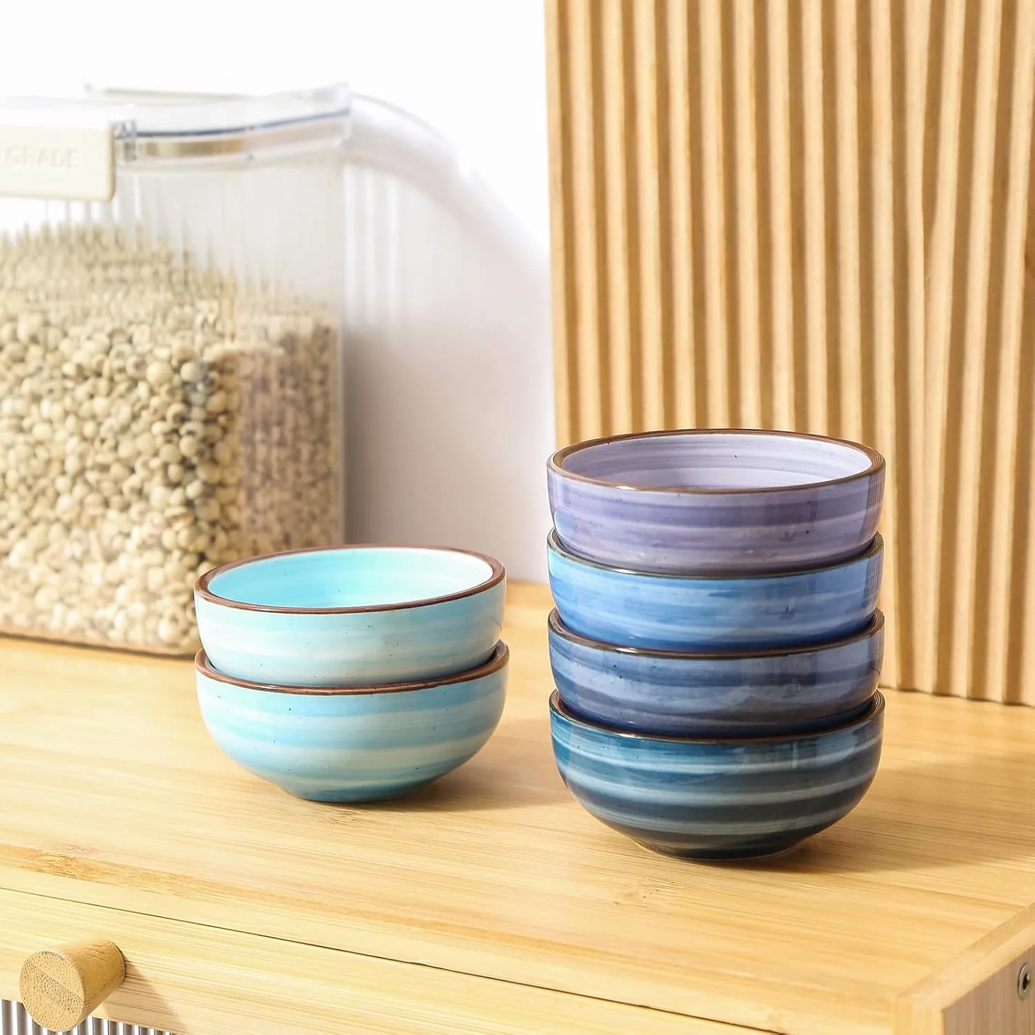 Selamica Ceramic Dipping Bowls, 2.7 Oz Soy Sauce Dish Set, 3 inch Small Dip Bowl for Side Dish, Appetizers, Set of 6, Gradient Blue