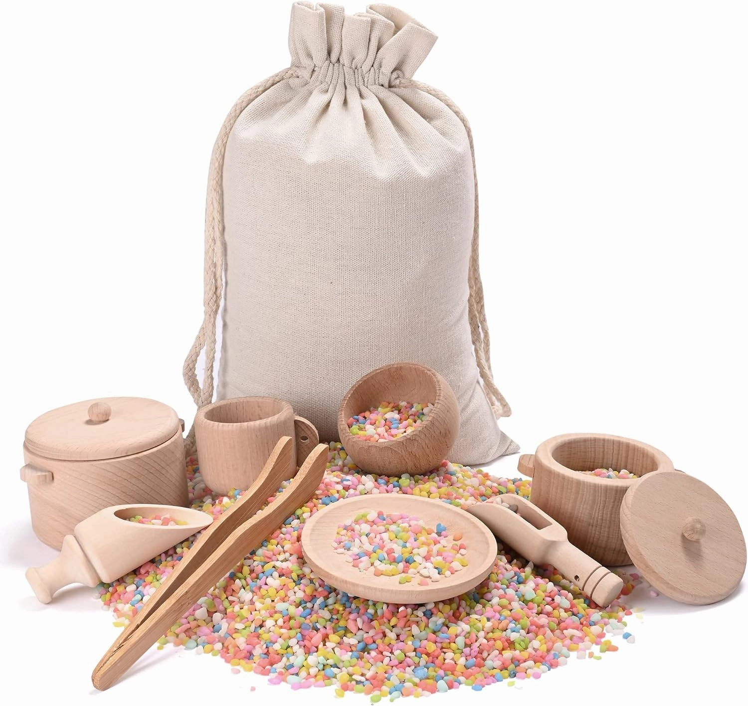Sensory Bin Toys for Toddlers - Montessori & Waldorf Pretend Play Dish & Tongs - Fine Motor Learning Toys for Sensory Table Activities