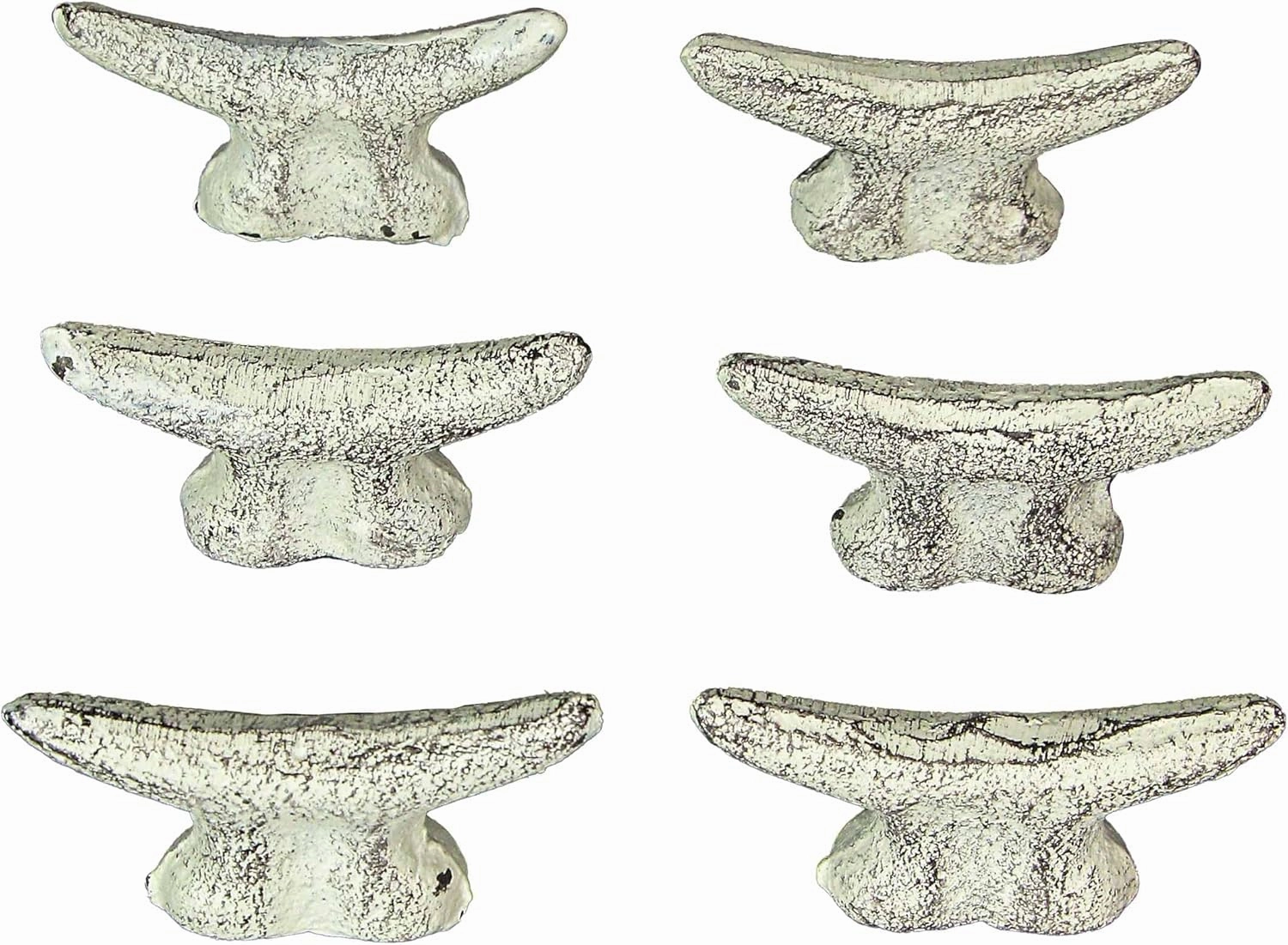 Set of 6 Antique White Cast Iron Boat Cleat Drawer Pulls: 2.5 Inches Long, Decorative Nautical Cabinet Knobs for A Stylish Coastal Accent to Your Home Decor