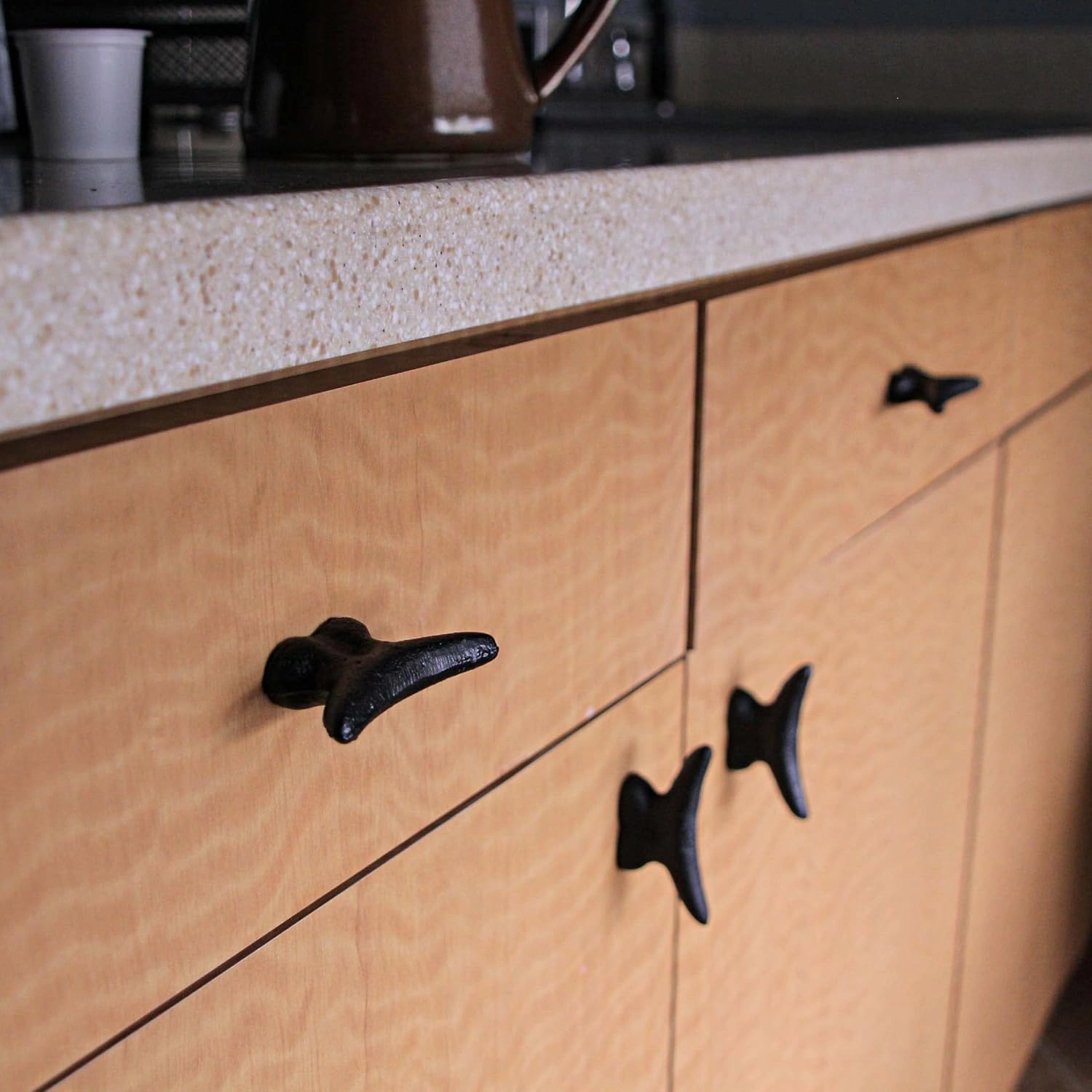 Set of 6 Matte Black Cast Iron Boat Cleat Drawer Pulls: 2.5 Inches Long, Decorative Nautical Cabinet Knobs for A Stylish Coastal Accent to Your Home Decor