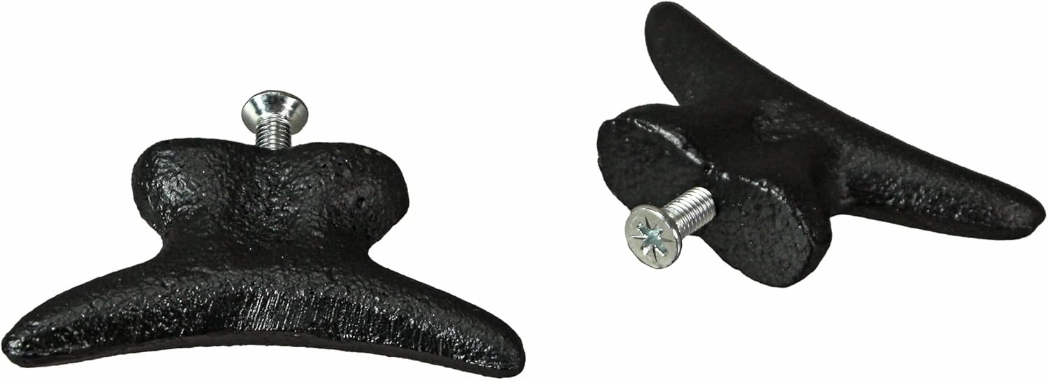Set of 6 Matte Black Cast Iron Boat Cleat Drawer Pulls: 2.5 Inches Long, Decorative Nautical Cabinet Knobs for A Stylish Coastal Accent to Your Home Decor