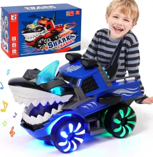 Shark Toys for Baby, Monster Trucks for Toddlers 2-4 Flashing Light Up Shark Car with Music, Baby Blue Shark Monster Trucks Toys for Toddlers 1 3 4 5 6 Year Boys Kids Christmas Birthday Gift