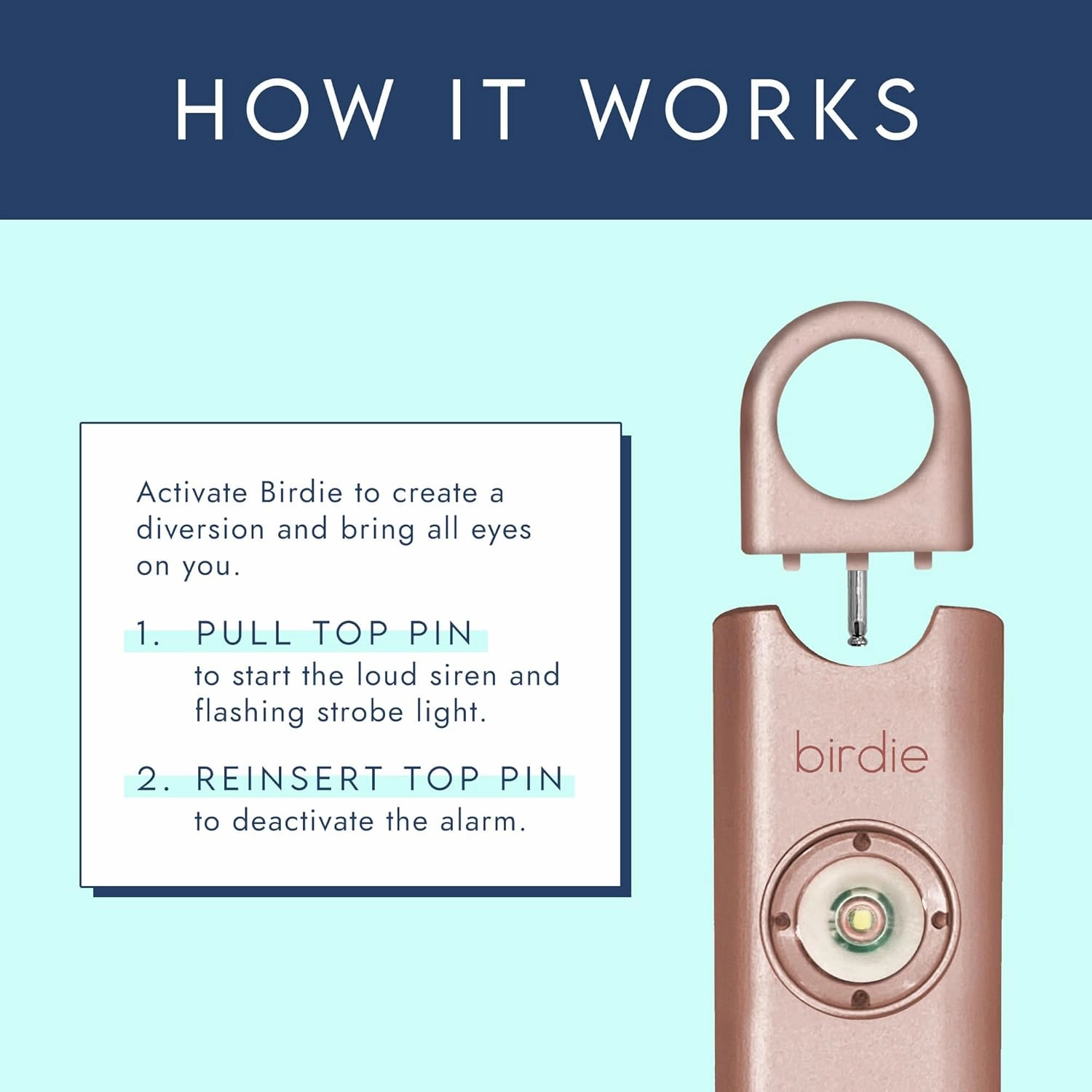 She’s Birdie–The Original Personal Safety Alarm for Women by Women–Loud Siren, Strobe Light and Key Chain in a Variety of Colors (Metallic Rose)