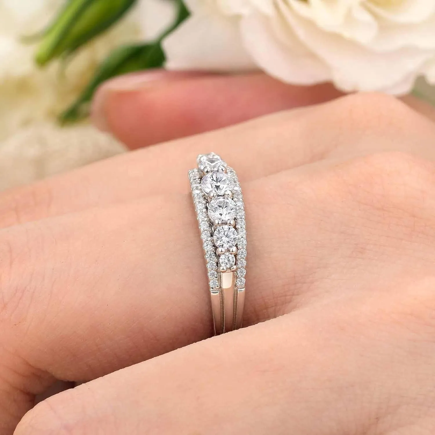 SHELOVES Sterling Silver Eternity Bands for Women Simulated Diamond Cubic Zirconia Wedding Rings