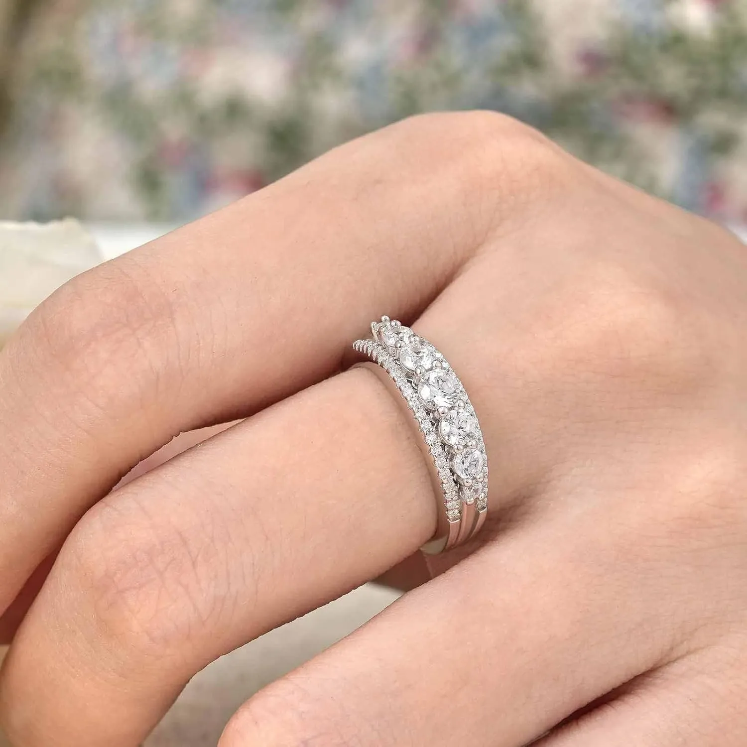 SHELOVES Sterling Silver Eternity Bands for Women Simulated Diamond Cubic Zirconia Wedding Rings