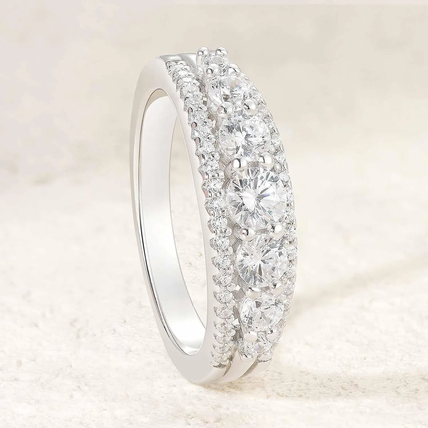SHELOVES Sterling Silver Eternity Bands for Women Simulated Diamond Cubic Zirconia Wedding Rings