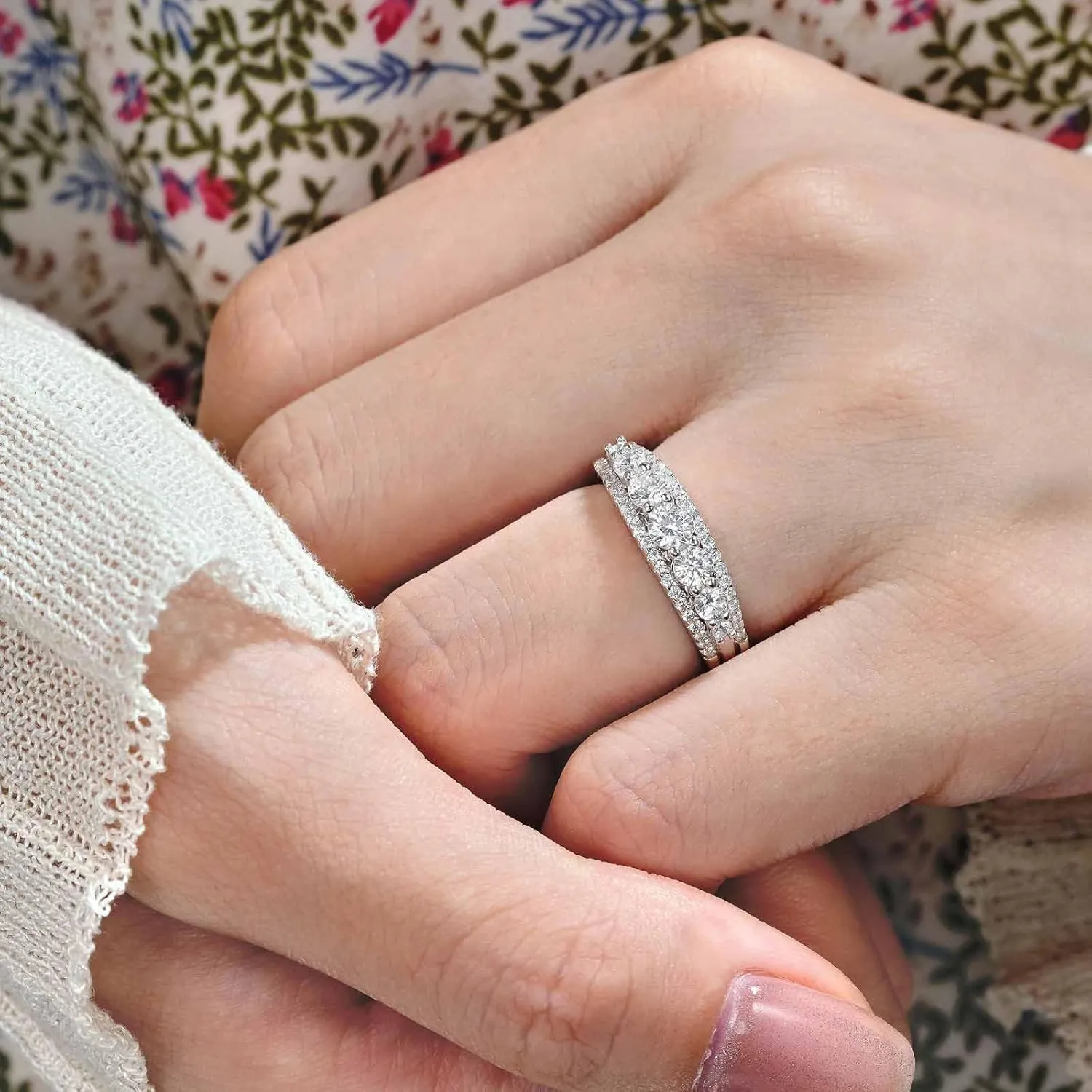 SHELOVES Sterling Silver Eternity Bands for Women Simulated Diamond Cubic Zirconia Wedding Rings