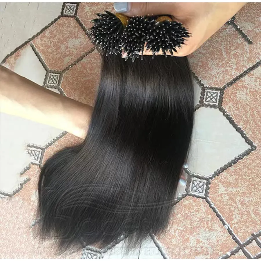 Silky Straight Nano Ring Human Hair Extension Microlink Brazilian Remy Nano Tip Hair Long Straight #Black #Brown Color 100g 100strands (30inch 100strands, #Natural Black)