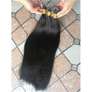 Silky Straight Nano Ring Human Hair Extension Microlink Brazilian Remy Nano Tip Hair Long Straight #Black #Brown Color 100g 100strands (30inch 100strands, #Natural Black)