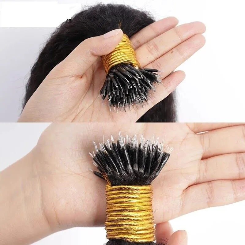 Silky Straight Nano Ring Human Hair Extension Microlink Brazilian Remy Nano Tip Hair Long Straight #Black #Brown Color 100g 100strands (30inch 100strands, #Natural Black)