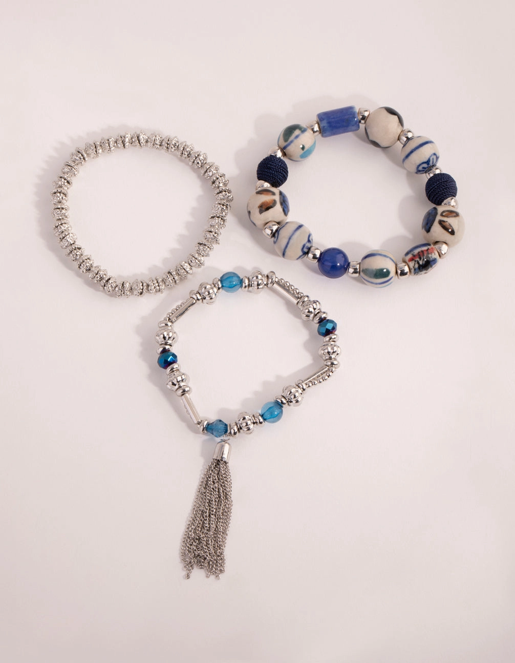 Silver Mixed Painted Bead Stretch Bracelet Pack