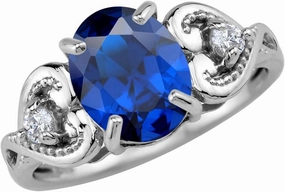 Silvershake 10X8mm Created Oval Shape Blue Sapphire White Gold Plated 925 Sterling Silver Heart Victorian Style Ring September Gemstone Birthstone Size 6