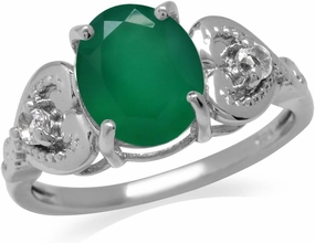 Silvershake 2.32ct. Natural Emerald Green Agate and White Topaz 925 Sterling Silver Heart Victorian Style Ring Size 6