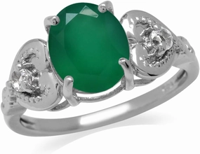 Silvershake 2.32ct. Natural Emerald Green Agate and White Topaz 925 Sterling Silver Heart Victorian Style Ring Size 7