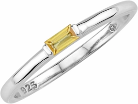 Silvershake Extra Ultra Petite Natural Yellow Sapphire White Gold Plated 925 Sterling Silver Minimalist Stackable East-West Promise Solitaire Gemstone Ring Jewelry for Women Size 8.5