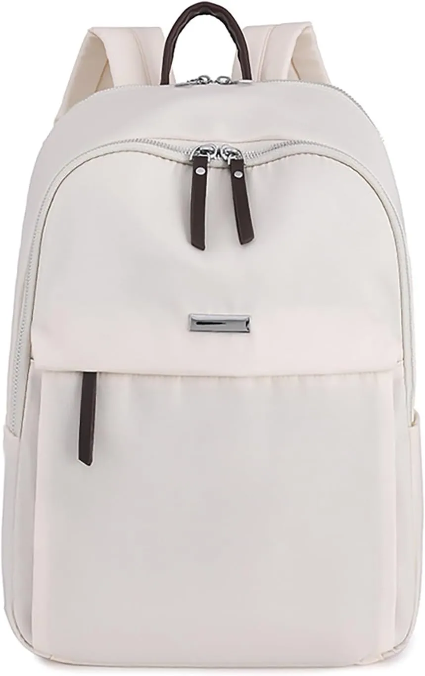 Simple Solid Color Nylon Women Shoulders Bag Breathable Wear Resisting Pickproof Shockproof Backpack (White, One Size)