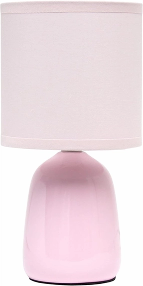 Simple Designs LT1134-LPK 10.04" Tall Traditional Ceramic Thimble Base Bedside Table Desk Lamp w Matching Fabric Shade for Home Decor, Nightstand, Bedroom, Living Room, Entryway, Office, Light Pink