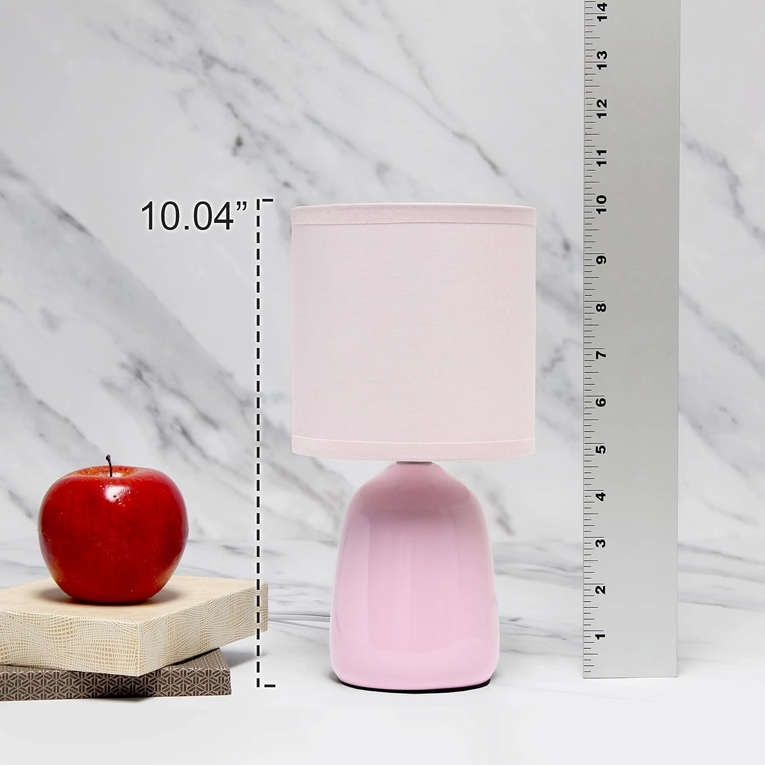 Simple Designs LT1134-LPK 10.04" Tall Traditional Ceramic Thimble Base Bedside Table Desk Lamp w Matching Fabric Shade for Home Decor, Nightstand, Bedroom, Living Room, Entryway, Office, Light Pink