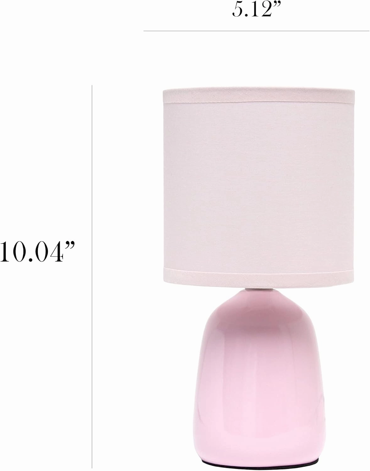 Simple Designs LT1134-LPK 10.04" Tall Traditional Ceramic Thimble Base Bedside Table Desk Lamp w Matching Fabric Shade for Home Decor, Nightstand, Bedroom, Living Room, Entryway, Office, Light Pink