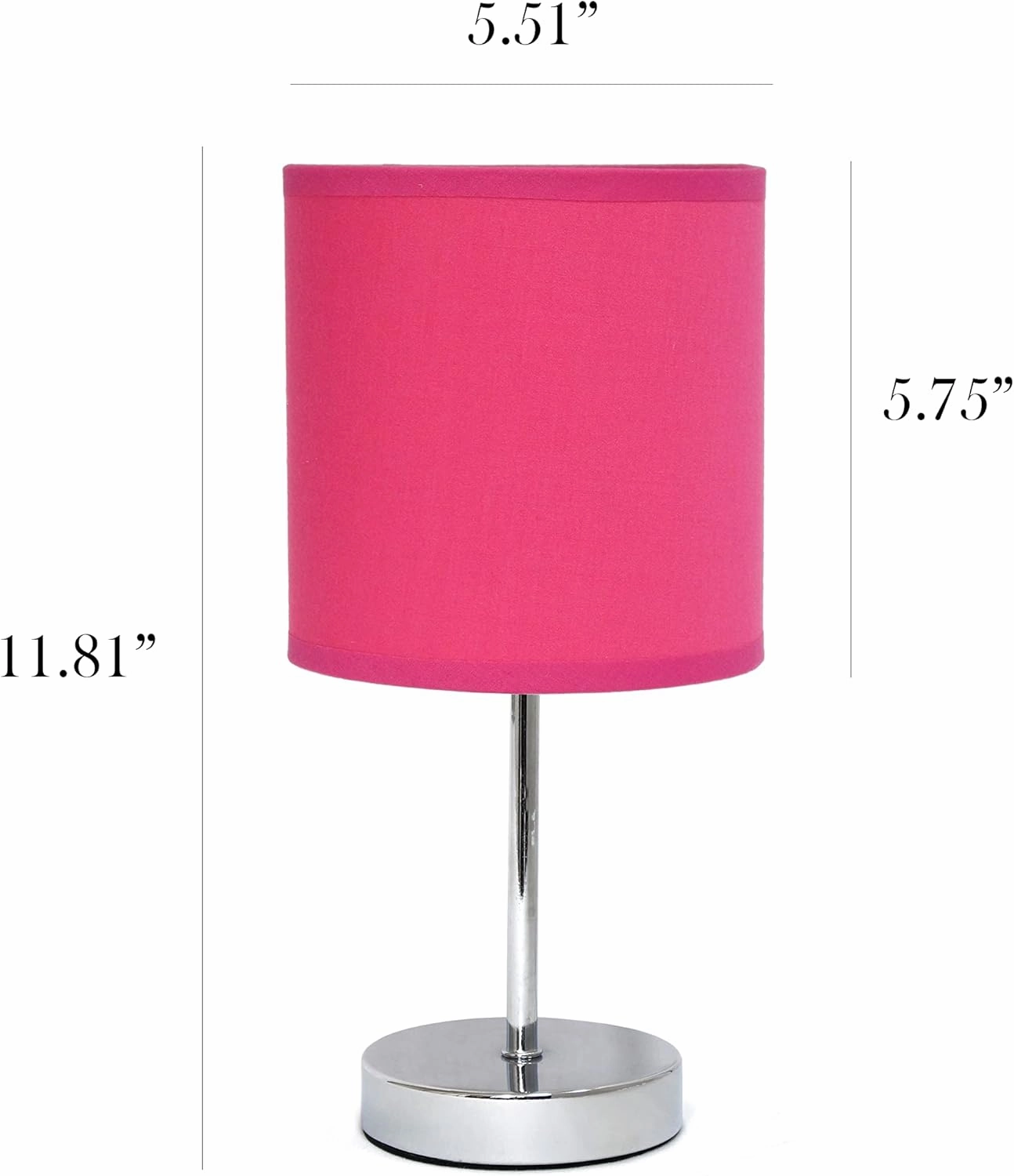 Simple Designs LT2007-HPK Chrome Mini Basic Table Lamp with Fabric Shade, Hot Pink