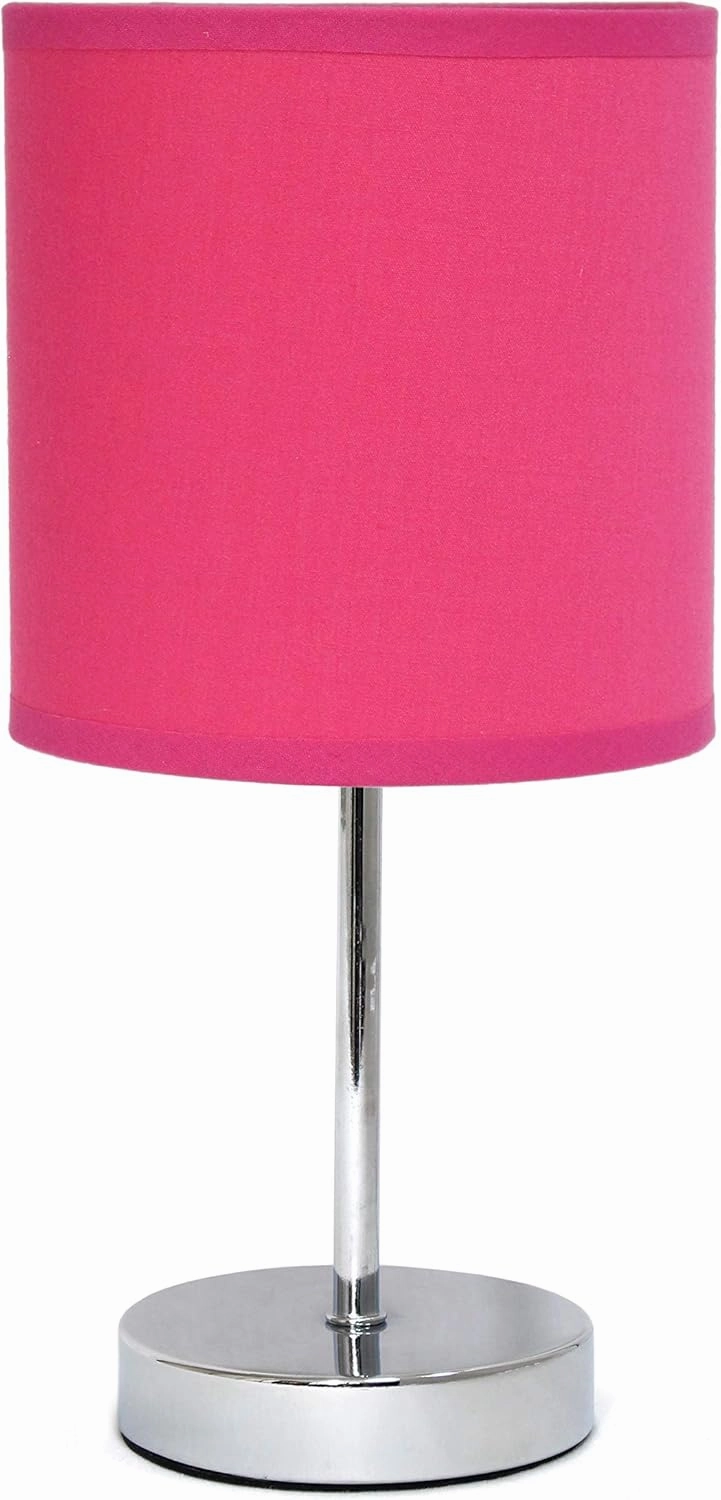 Simple Designs LT2007-HPK Chrome Mini Basic Table Lamp with Fabric Shade, Hot Pink